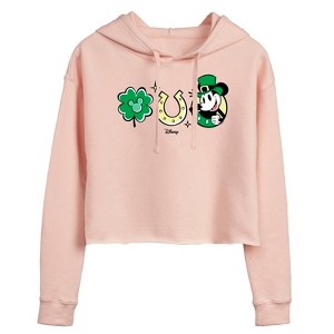Women's - Disney - Mickey St Patricks Icons Cropped Graphic Hoodie - 1 of 3