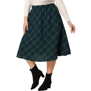 Agnes Orinda Women's Plus Size Plaid Elastic High Waist Flare Fall A Line Skirts - 1 of 4