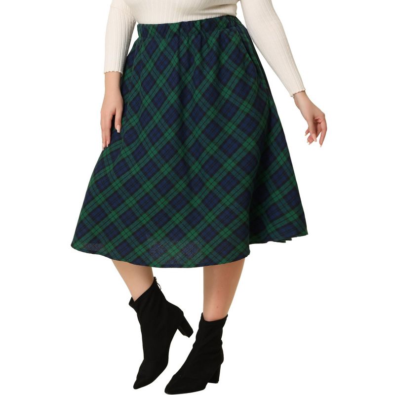 Agnes Orinda Women's Plus Size Velvet Plaid Elastic Waist Flare Fall A Line Skirts, 1 of 6