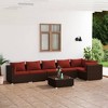 vidaXL Patio Lounge Set Outdoor Sectional Sofa Set 7 Piece Poly Rattan Brown with Cushions for Garden, Patio, Deck - 2 of 4