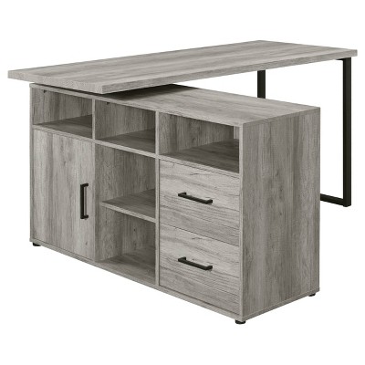 Grey Driftwood L-Shape Desk with Storage and Filing Cabinet