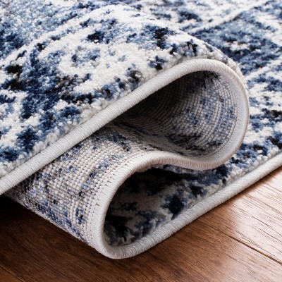 Blue Rectangular Hand-knotted Synthetic Area Rug