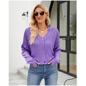 Women's V Neck Lace Knit Cardigan Long Sleeve Open Front Loose Fit Sweater - 1 of 3