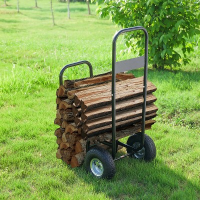 Black Metal Rolling Firewood Log Carrier with Wheels