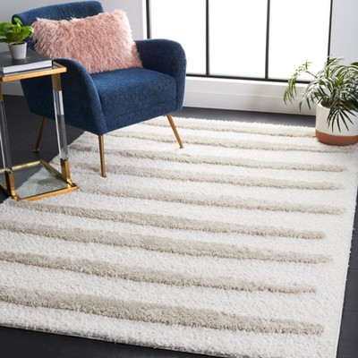 Luxurious Stripe Shag 4' x 6' Hand-Knotted Synthetic Area Rug