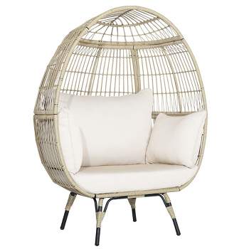 Costway Patio Oversized Rattan Wicker Egg Chair Lounge Basket 4 Cushion ...