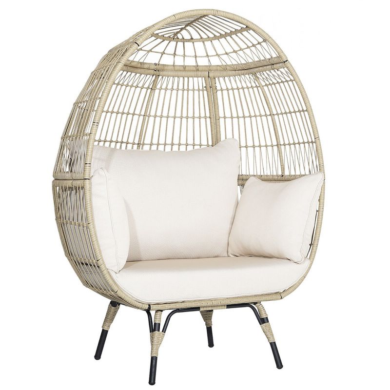 Tangkula Patio Rattan Oversized Wicker Egg Chair Stationary Lounge Basket w/ 4 Soft Cushions, 1 of 11