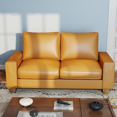 Kayamas 71"/88'' Elegant Faux Leather Sofa couch loveseat Black/Yellow with Side Pockets and Comfortable Cushions