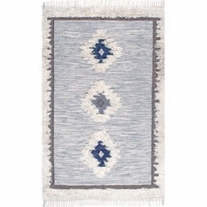 Nuloom Rebekah Geometric 5x8 Wool Shag Indoor Area Rug for Living Room Bedroom Dining Room Nursery Kitchen, Blue/Ivory - 1 of 4