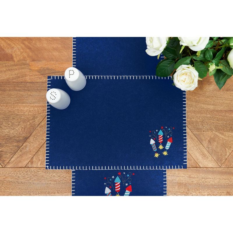 C&F Home 12" x 47.25" Solid Blue 4th of July Patriotic Cotton Single Felt Embroidery Table Runner, 4 of 7