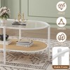 Garvee 2-Tier Rattan Coffee Table, Boho Oval Coffe Table with Tempered Glass Top, Farmhouse Water-Wave Glass Metal Tea Center Tables - 3 of 4