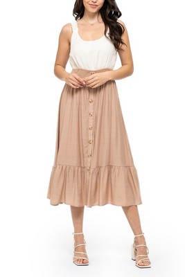 August Sky Women's Ruffle Strap Two-fer Midi Dress