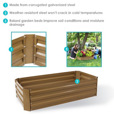 Brown Galvanized Steel Raised Garden Bed for Plants and Vegetables