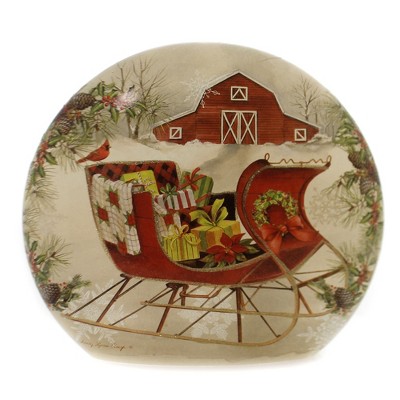 Stony Creek 13.0 Inch Sleigh Lighted Round Glass Vase Barn Cardinal Novelty Sculpture Lights