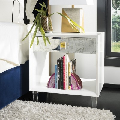 White Acrylic Mirrored Rectangular Side Table with Storage