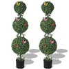 2-Pack 4 ft Artificial Triple Ball Topiary Trees- Realistic Faux Shrubs for Indoor Outdoor Decor, Fake Plants Perfect for Home, Office, Porch - 2 of 4