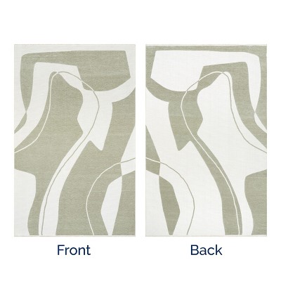 Sevyn Green and White Abstract Reversible 4' x 6' Area Rug