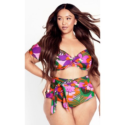 Women's Plus Size Sicilia Swim Print Brief - fuchsia | CITY CHIC
