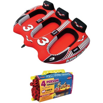 AIRHEAD AHVI-F3 Viper 3 Triple Rider Cockpit Inflatable Towable Tube w/ Tow Rope