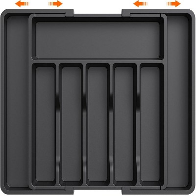 Attop Large Flatware Storage Drawer, Expandable Utensil Tray for Kitchen,Adjustable Plastic Storage Black