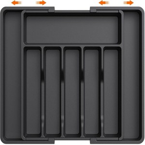 Attop Large Flatware Storage Drawer, Expandable Utensil Tray for Kitchen,Adjustable Plastic Storage Black - 1 of 4