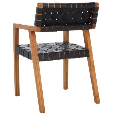 Cire Black Leather and Natural Wood Side Chair