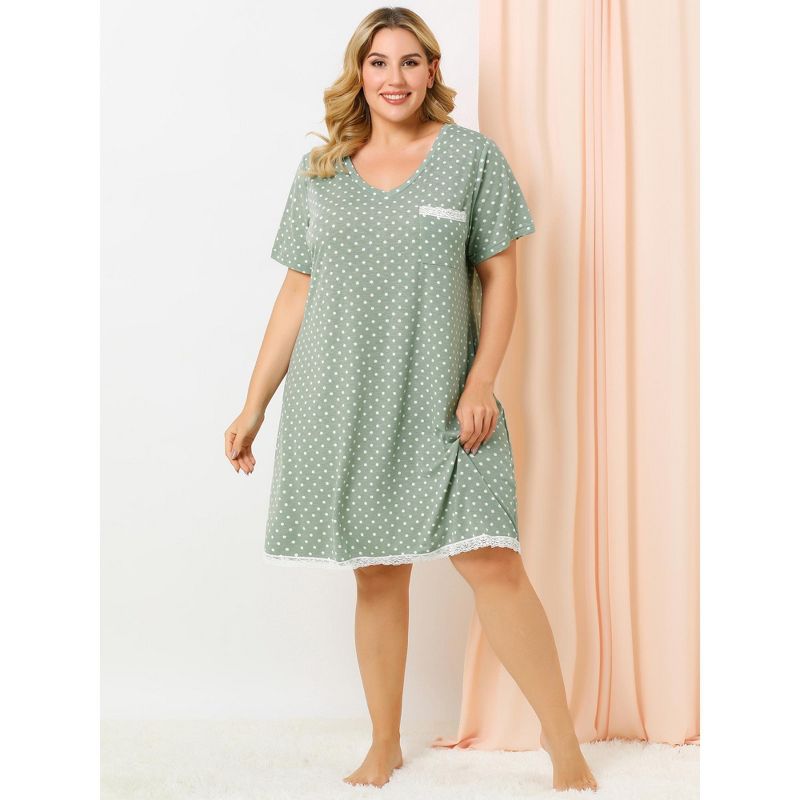 Agnes Orinda Women's Plus Size V Neck Polka Dots Short Sleeve Sleepwear Nightgowns, 4 of 8