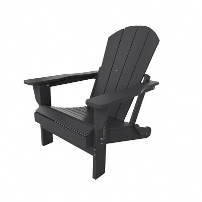 Gray HDPE Outdoor Folding Adirondack Chair with Wide Armrests