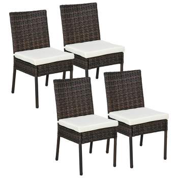 Outsunny 4 Outdoor Dining Chairs, Cushioned Patio Wicker Dining Chairs