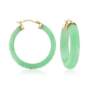 Ross-Simons Carved Jade Hoop Earrings With 14kt Yellow Gold - 1 of 3