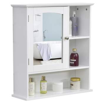 kleankin Wall Medicine Cabinet with Lock, Hanging Medical Cabinet, First Aid Wall Cabinet for Bathroom Kitchen, White and Grey