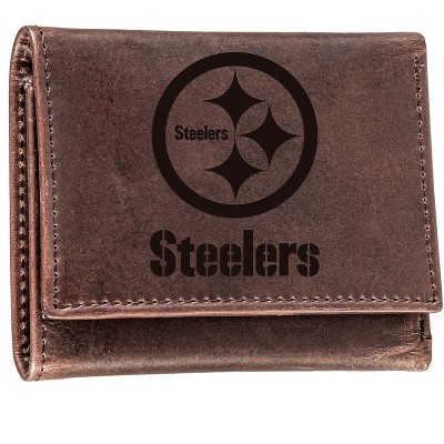 Evergreen NFL Pittsburgh Steelers Brown Leather Trifold Wallet Officially Licensed with Gift Box