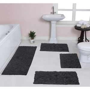 Bell Flower Collection Tufted Bath Rugs, Extra Soft and Absorbent, Non-Slip Bath Mats, Machine Washable Bathroom Mats, 4 Piece Set with Runner, Gray - 1 of 4