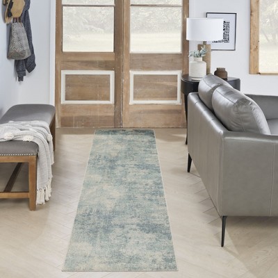 Astra Blue Ivory Flat Woven Synthetic Runner Rug 2'2" x 8'