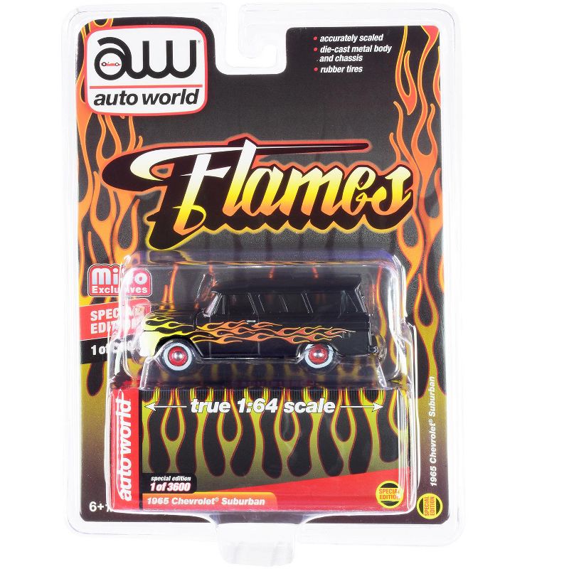 1965 Chevrolet Suburban Custom Matt Black with Flames Limited Edition to 3600 pieces 1/64 Diecast Model Car by Auto World, 3 of 4