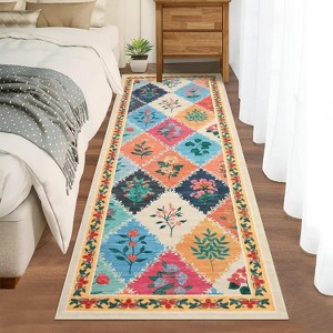 Washable Modern Floral Rug - Non-Slip Lightweight Thin Carpet, Non-Shedding Soft Low Pile Floor Cover for Bedroom Living Room - 1 of 4