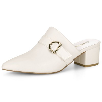 Allegra K Women's Pointed Toe Slip-on Block Heel Mules