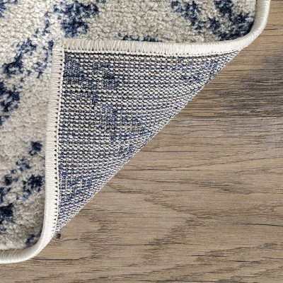 Reversible Geometric Blue Round Easy-Care Synthetic Rug