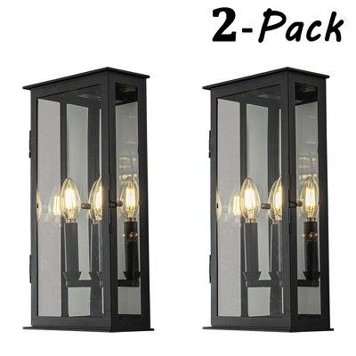 ALOADECOR Matte Black Modern Outdoor Wall Light with Dusk-to-Dawn Sensor Simplicity Wall Sconce with Clear Glass Shade for Garden (¨2 Pack)