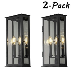 ALOADECOR Matte Black Modern Outdoor Wall Light with Dusk-to-Dawn Sensor Simplicity Wall Sconce with Clear Glass Shade for Garden (¨2 Pack) - 1 of 4