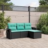 vidaXL 4 Piece Patio Sofa Set with Cushions Black Poly Rattan - Black - 2 of 4