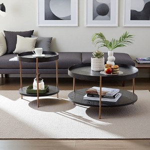 2-Piece MDF Round Nesting Coffee Table Set with Steel Legs - 1 of 4