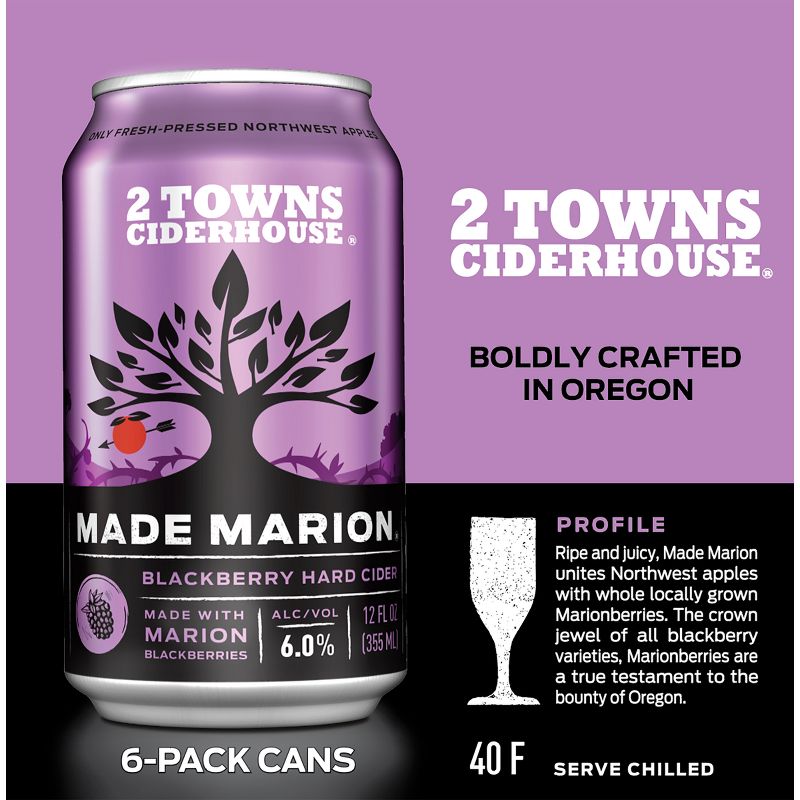 2 Towns Made Marion Blackberry Hard Cider - 6pk/12 fl oz Cans, 3 of 5