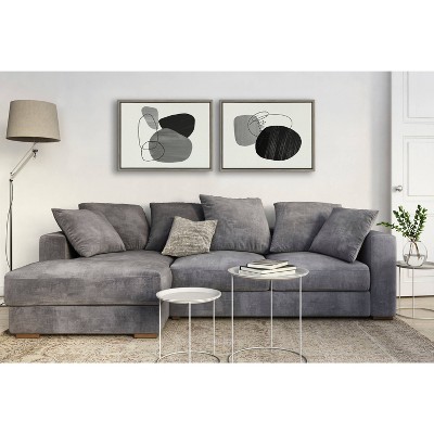 Sylvie Gray and Black Abstract Canvas Art Set with Frames