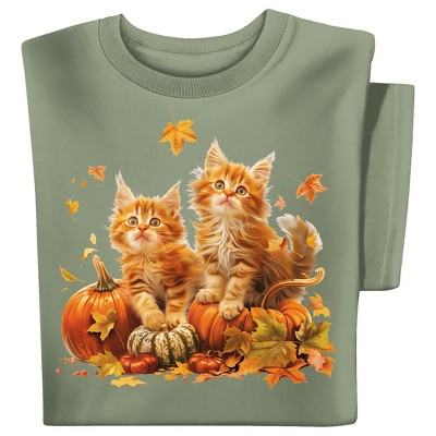 Collections Etc Adorable Fall Kittens and Pumpkin Short Sleeve Graphic Tee