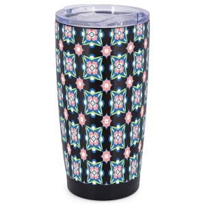 Elanze Designs Blue & Pink Moroccan Tile Motif Wrap-Around Design 20 Ounce Stainless Steel On-The-Go Coffee Mug, Thermal Travel Tumbler with Leak - 1 of 4
