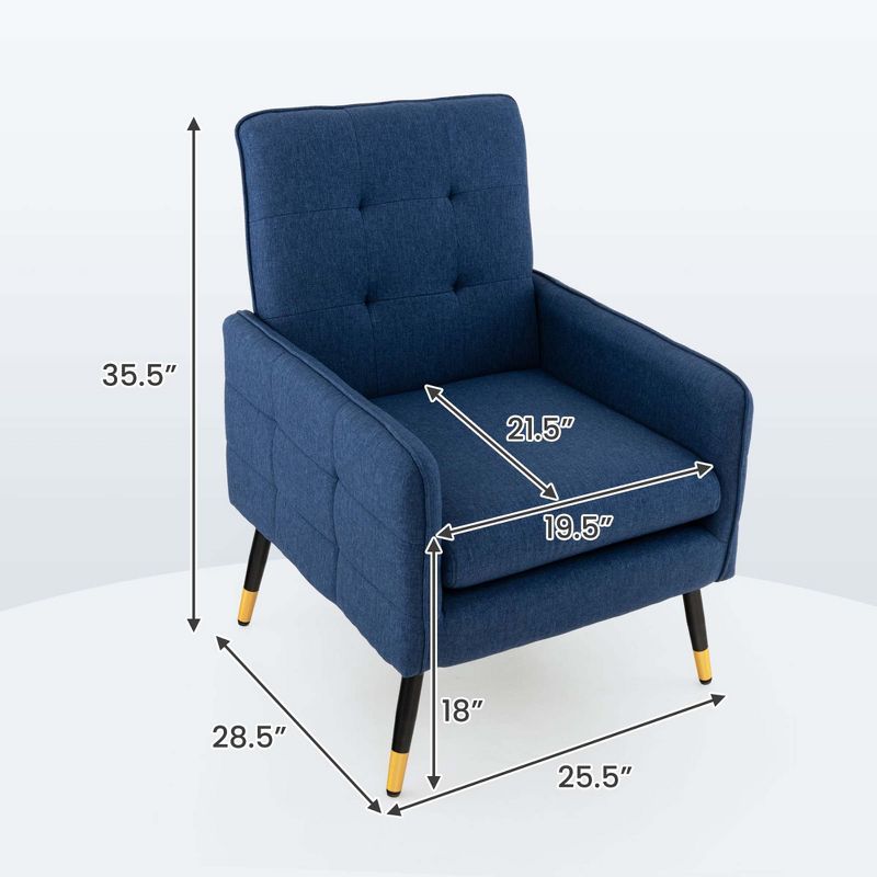Costway Linen Fabric Accent Chair Modern Single Sofa Chair with Solid Metal Legs Blue/Grey/White, 3 of 9