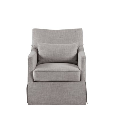 Gray Skirted Swivel Armchair with Lumbar Pillow