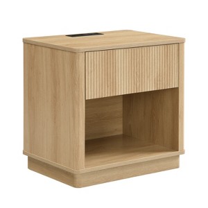 Gulches Natural 1 Drawer 15 in W Nightstand with Outlet USB Port Charging Station - 1 of 4