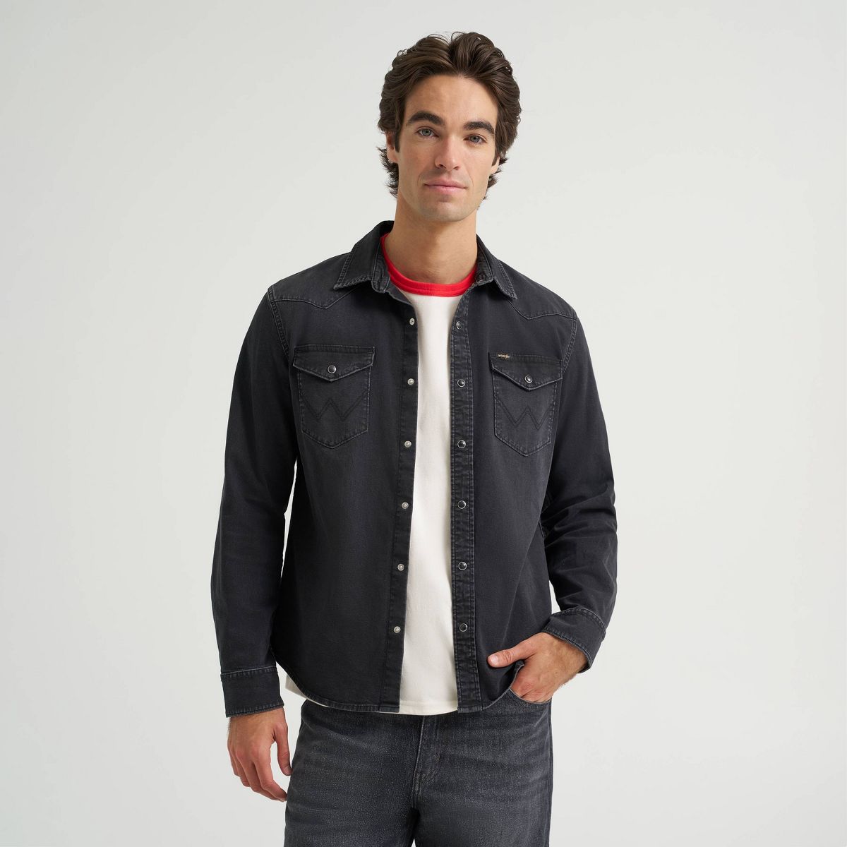 Wrangler Men's Blackout Iconic Long Sleeve Denim Shirt - Black - thumbnail 2